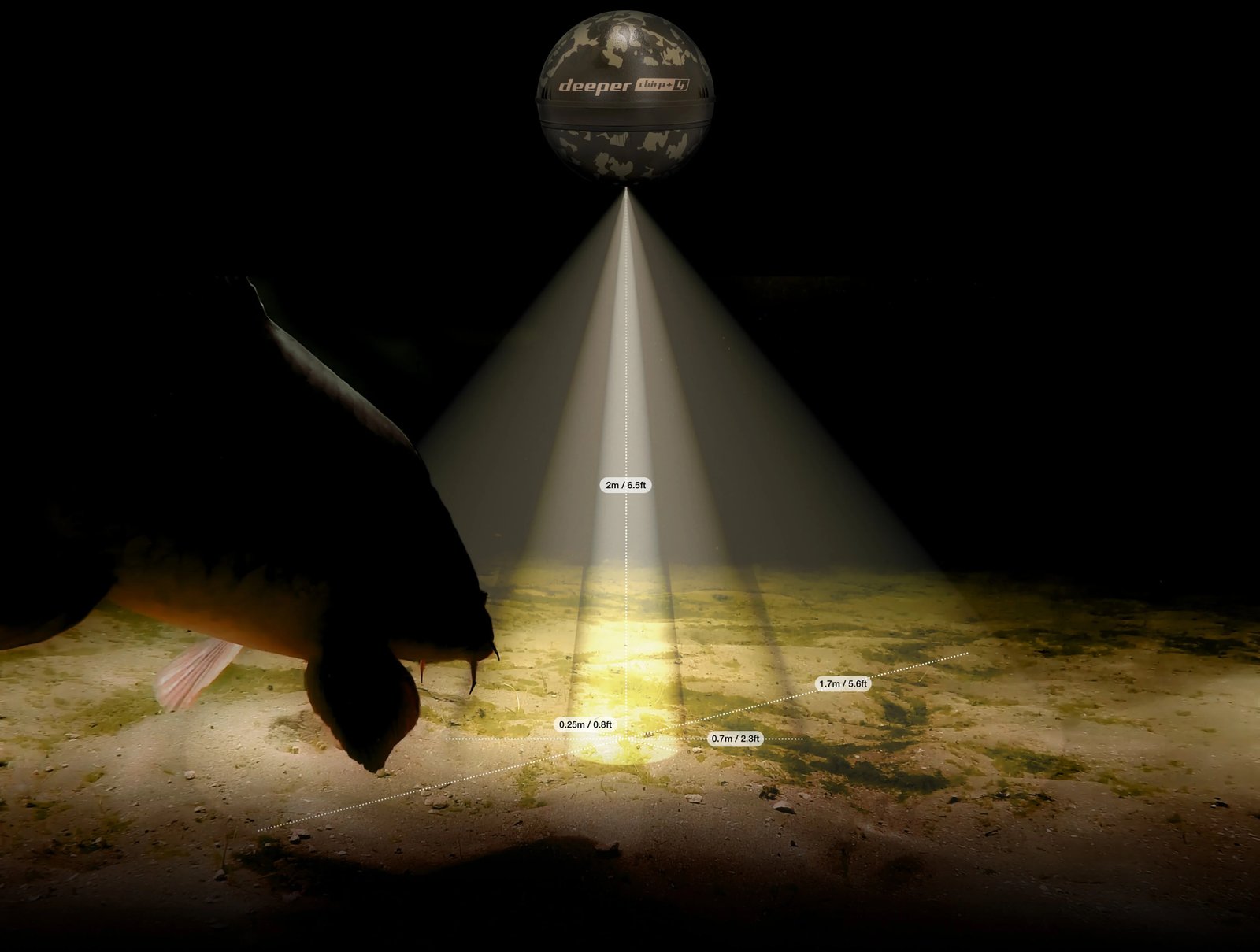 Deeper CHIRP+ 4 trzy wiązki sonaru 47 20 7 stopni